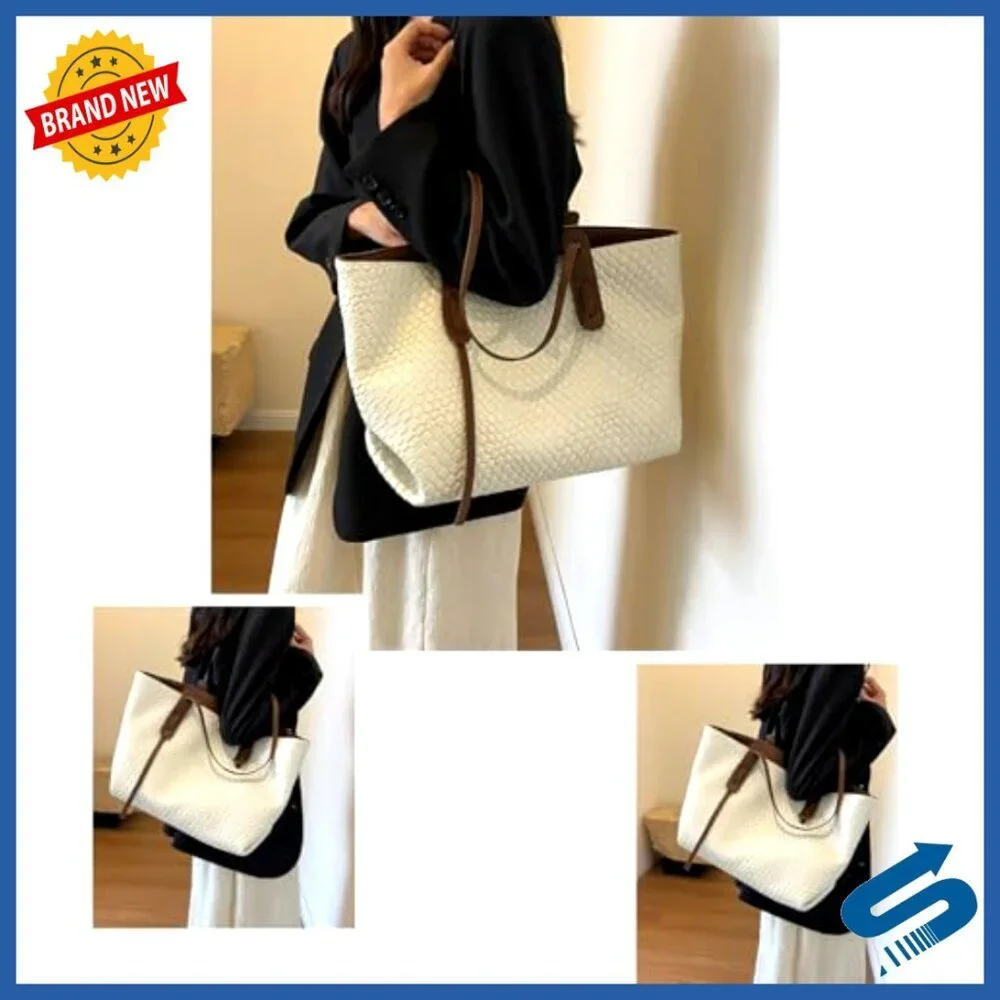 Large Woven Leather Tote Shoulder Bag Elegant Classic Work Satchel Handbag